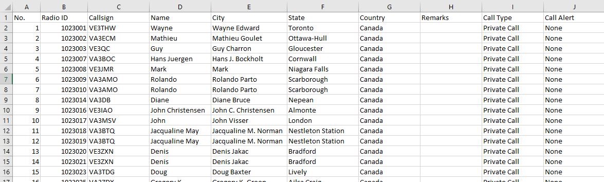 Legacy formatted DMR caller contact CSV