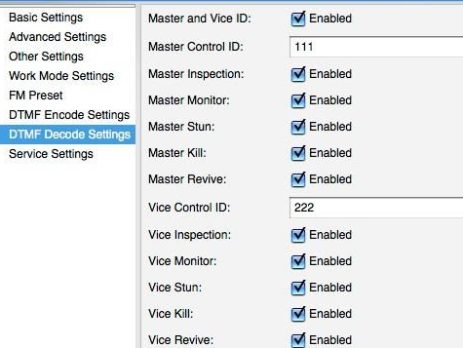 DTMF Decode settings 1