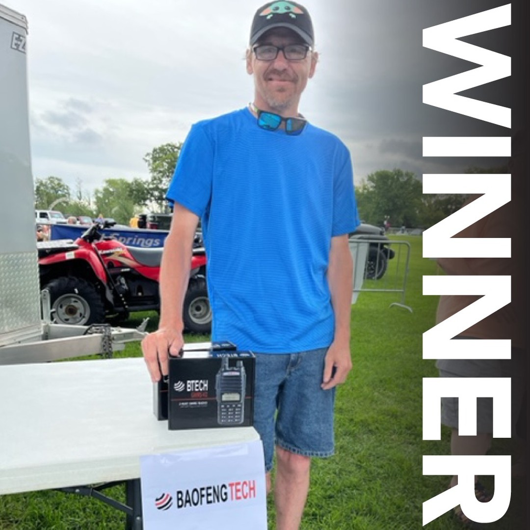 Congratulations to Jeremy, the winner of a pair of Btech GMRS-V2 radio’s at the Blue Water 4x4 Show in Okoboji, IA by the Okoboji Jeep Club.

#gmrs #btech #winner #jeep #giveaway #hamfest #baofeng #amateurradio #travel #adventure #outdoors #communication #safety #gmrs