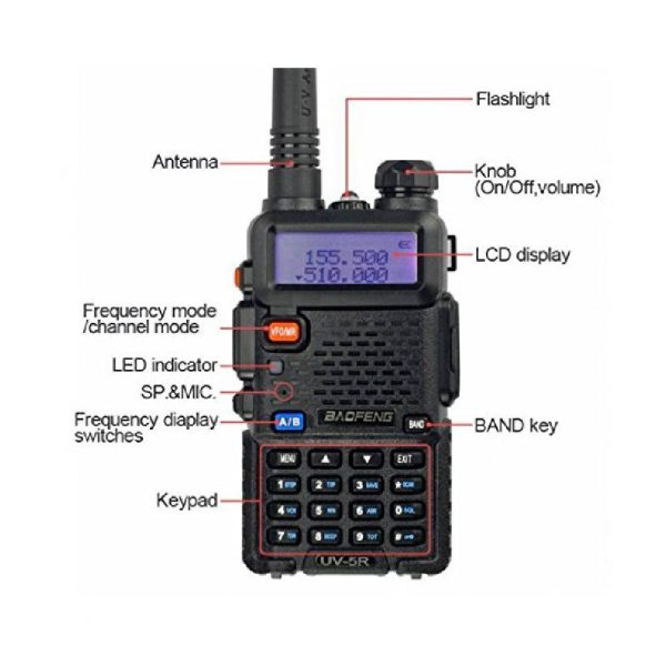Pack of 5 BaoFeng BF-UV5R 1.5 LCD 5W 400-470MHz 16-CH Handheld Walkie Talkies Black with 1 PC USB Program Cable 