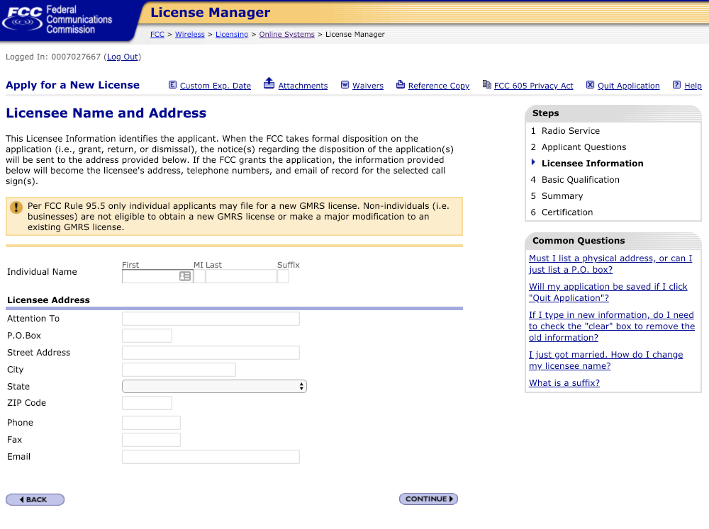 licensee name & address