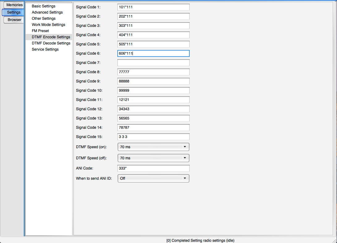 DTMF Encode setting code