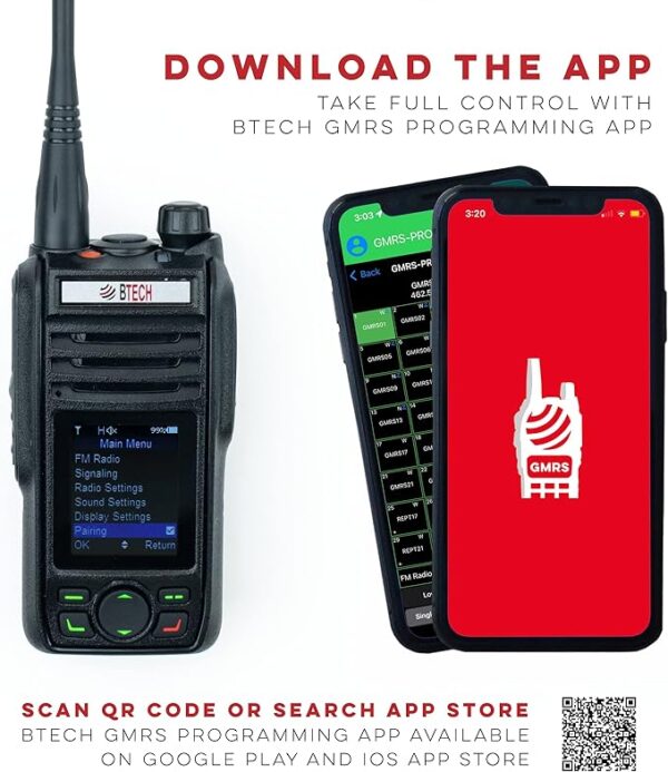 BTECH GMRS-PRO IP67 Submersible Radio, Bluetooth, App Programmable 
