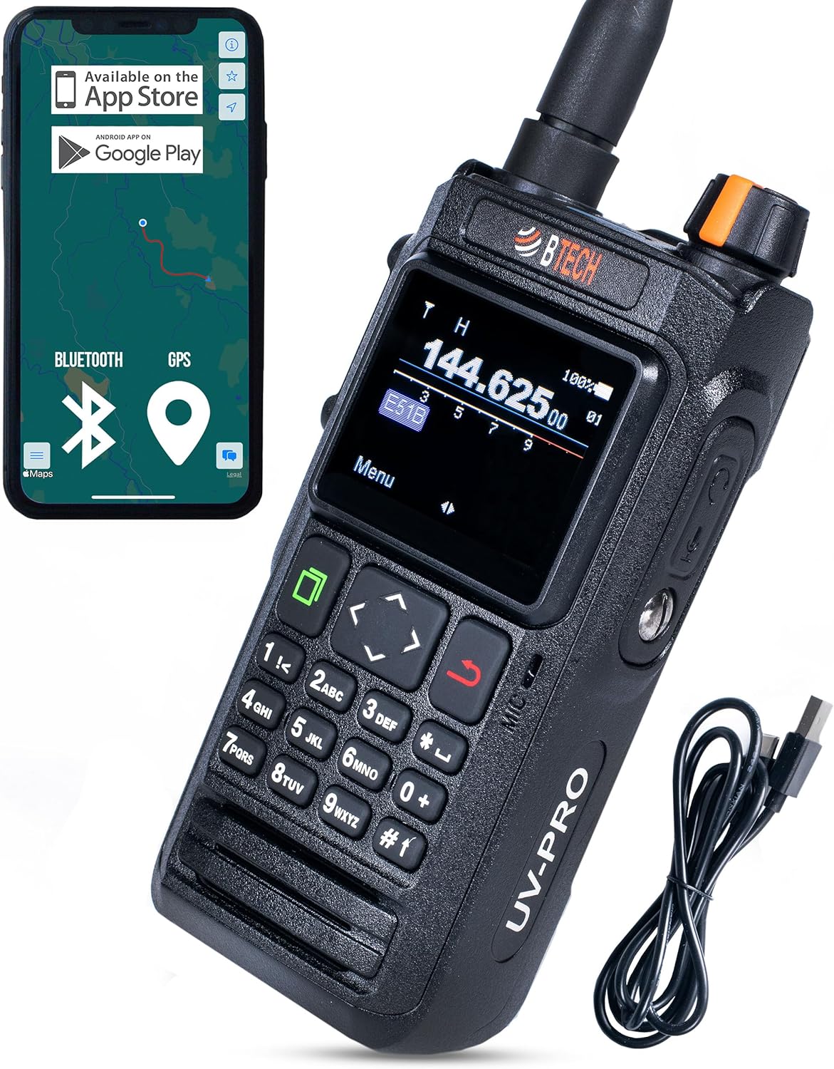 Btech uv pro uhf vhf 5w gps bluetooth app programmable dual band