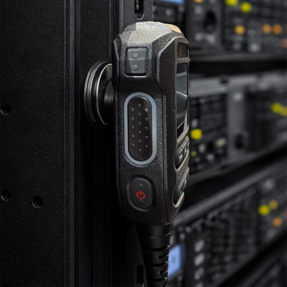 BTECH speaker microphone secured by a magnetic mount