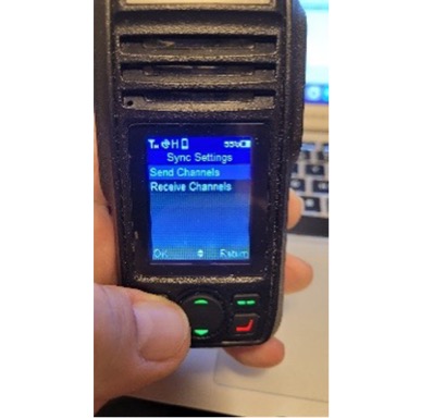 GMRS-PRO Sync Settings menu showing Send Channels and Receive Channels